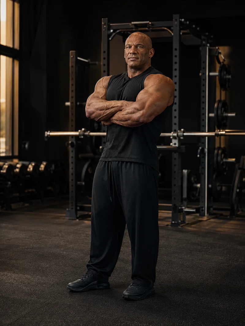 Big Ramy concept portrait in a gold-lit studio